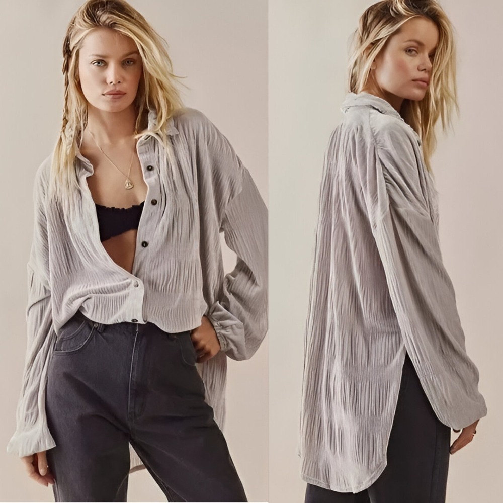 Free People Silver My Best‎ Button Up Top Velvet